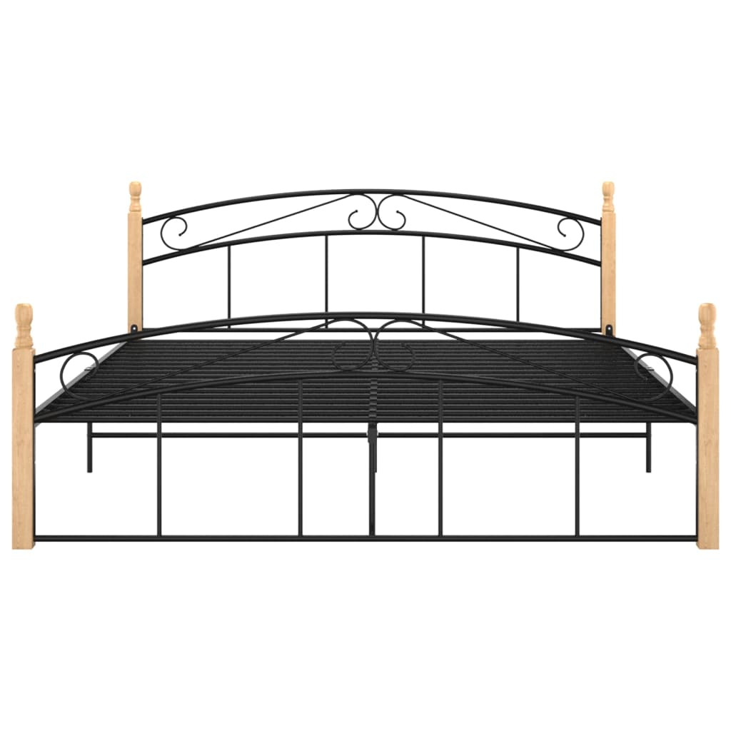 Bedframe metaal en massief eikenhout zwart 90x200 cm