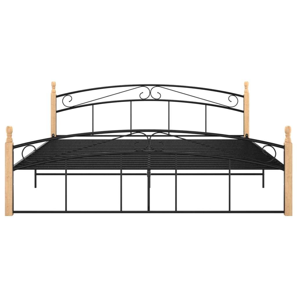 Bedframe metaal en massief eikenhout zwart 90x200 cm