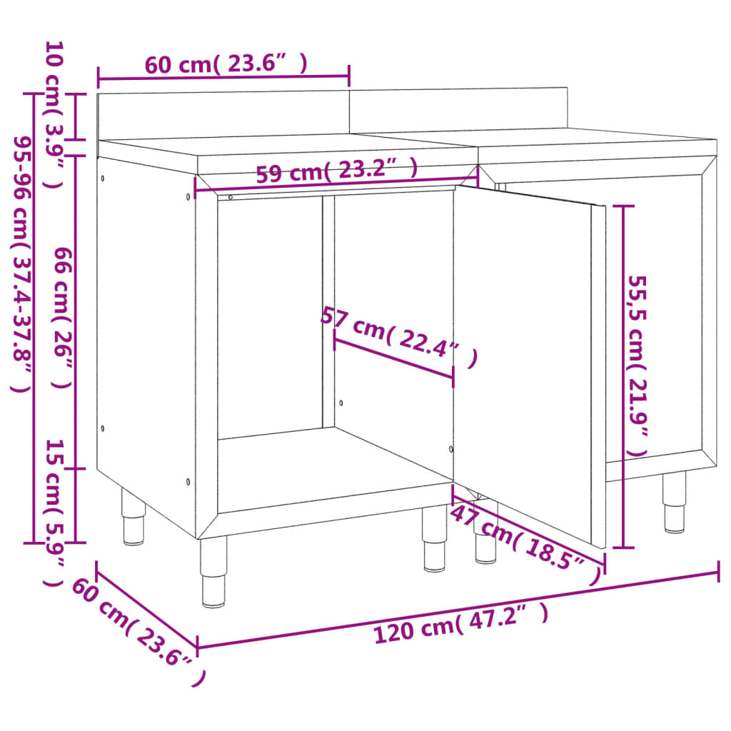 Werktafel met kast commercieel 60x60x96 cm roestvrij staal