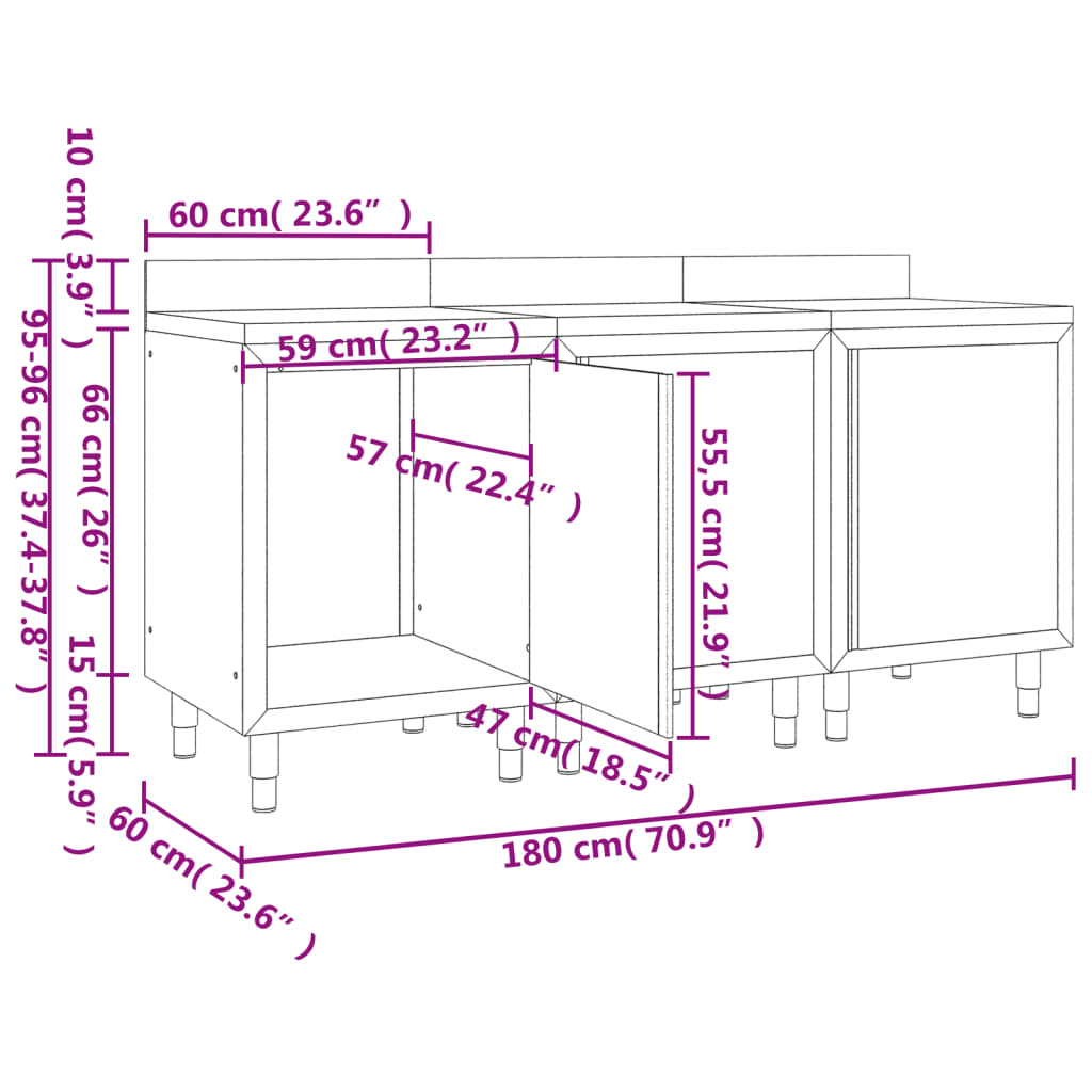 Werktafel met kast commercieel 60x60x96 cm roestvrij staal