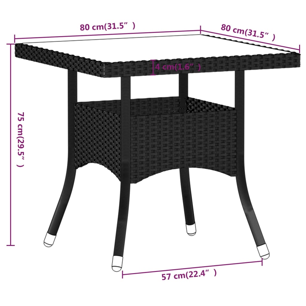 5-delige Tuinset poly rattan gehard glas