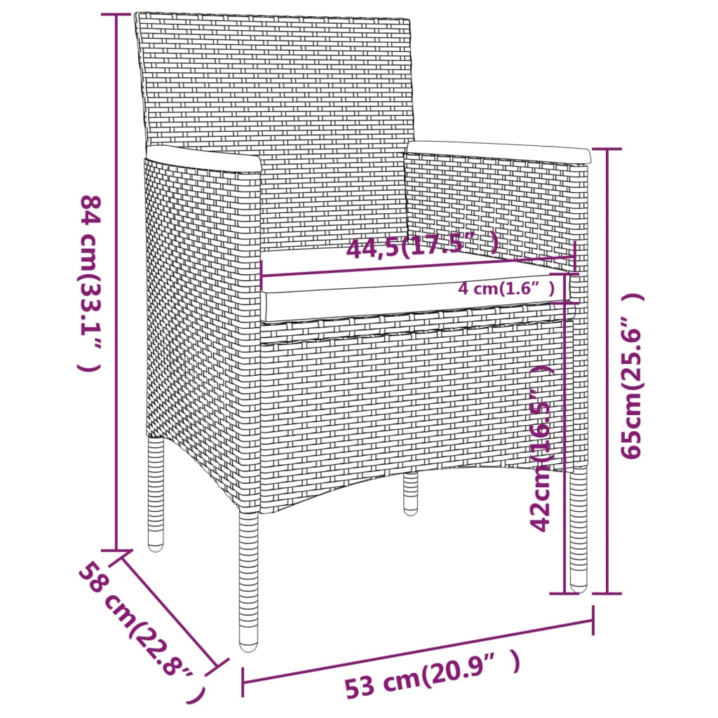 3-delige Bistroset poly rattan gehard glas