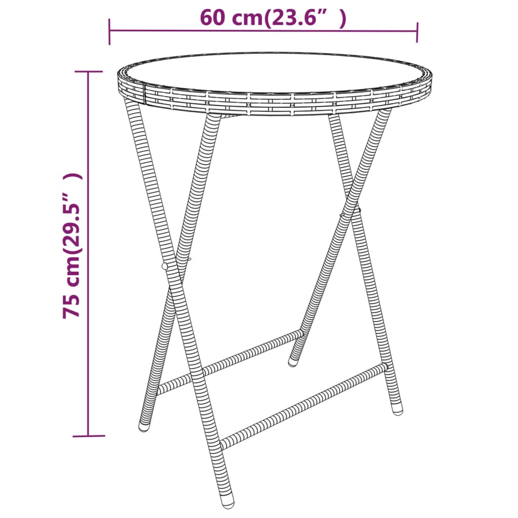 3-delige Bistroset poly rattan gehard glas