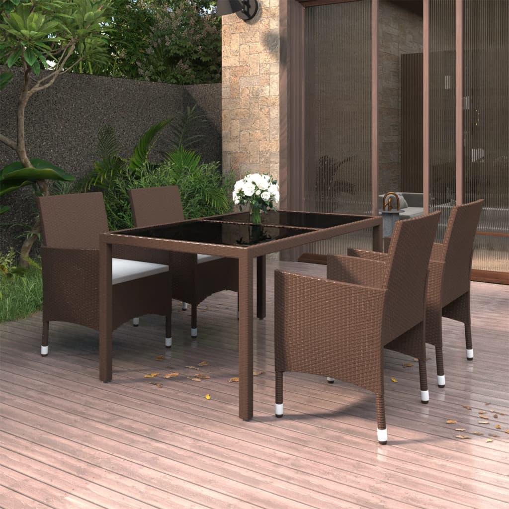 5-delige Tuinset poly rattan en gehard glas beige