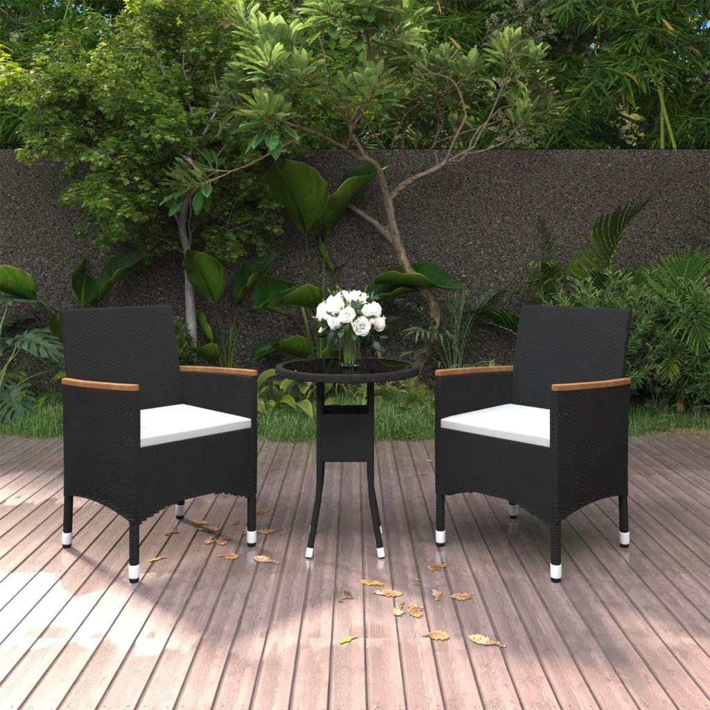 3-delige Tuinset poly rattan zwart