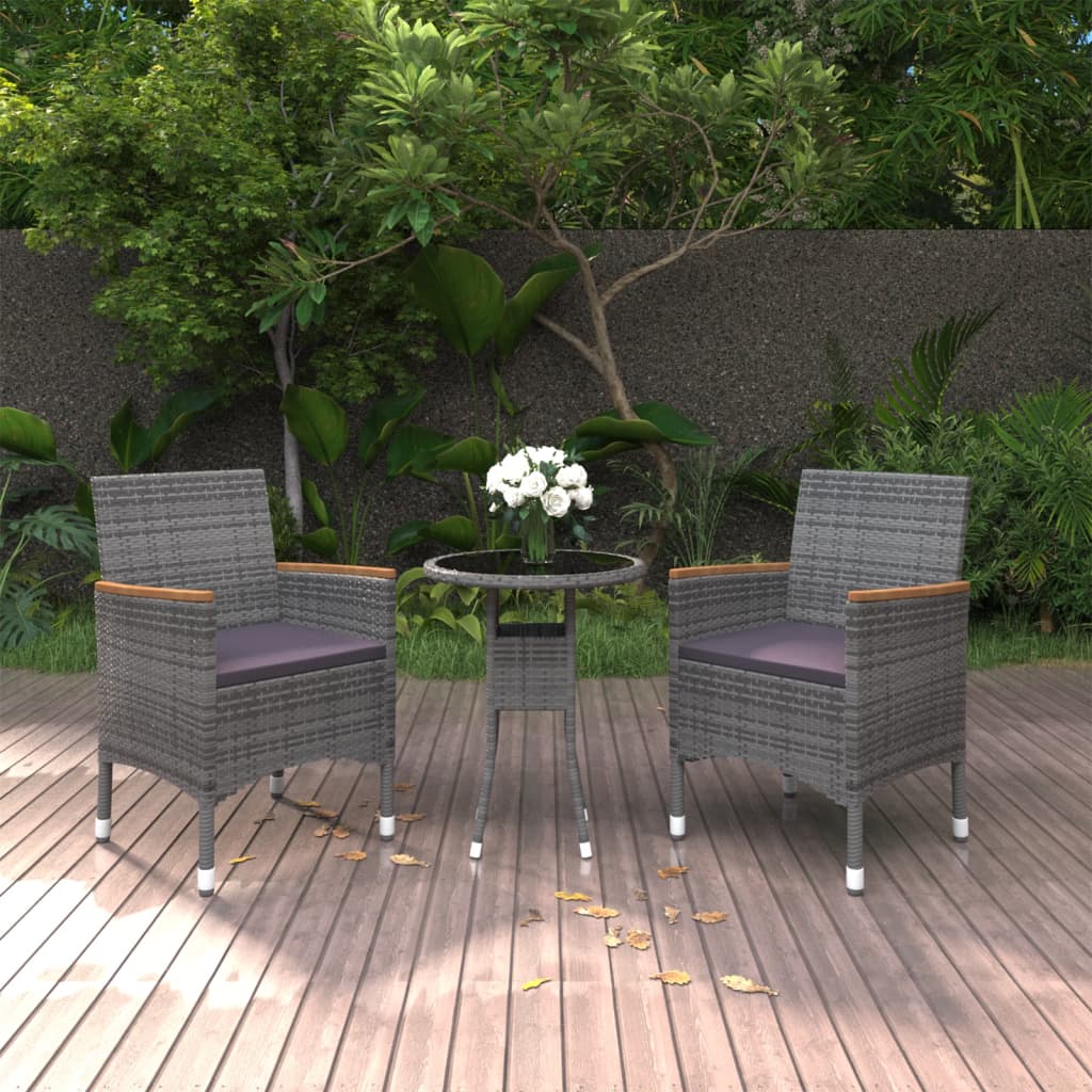 3-delige Tuinset poly rattan zwart