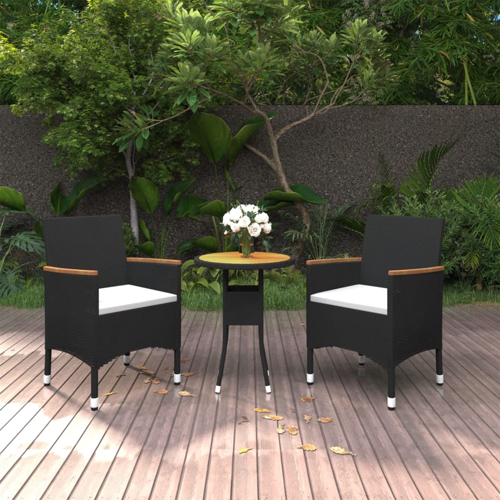 3-delige Tuinset poly rattan zwart