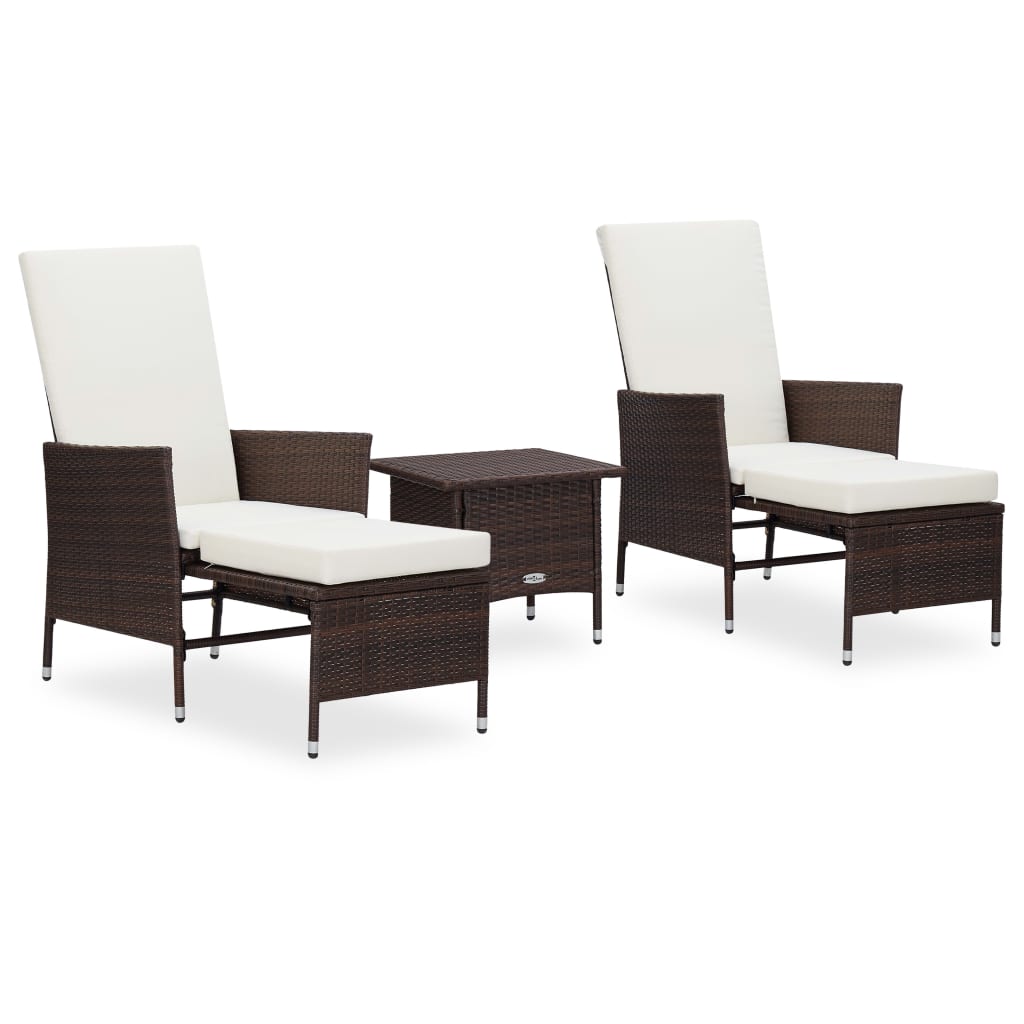 3-delige Loungeset met kussens poly rattan