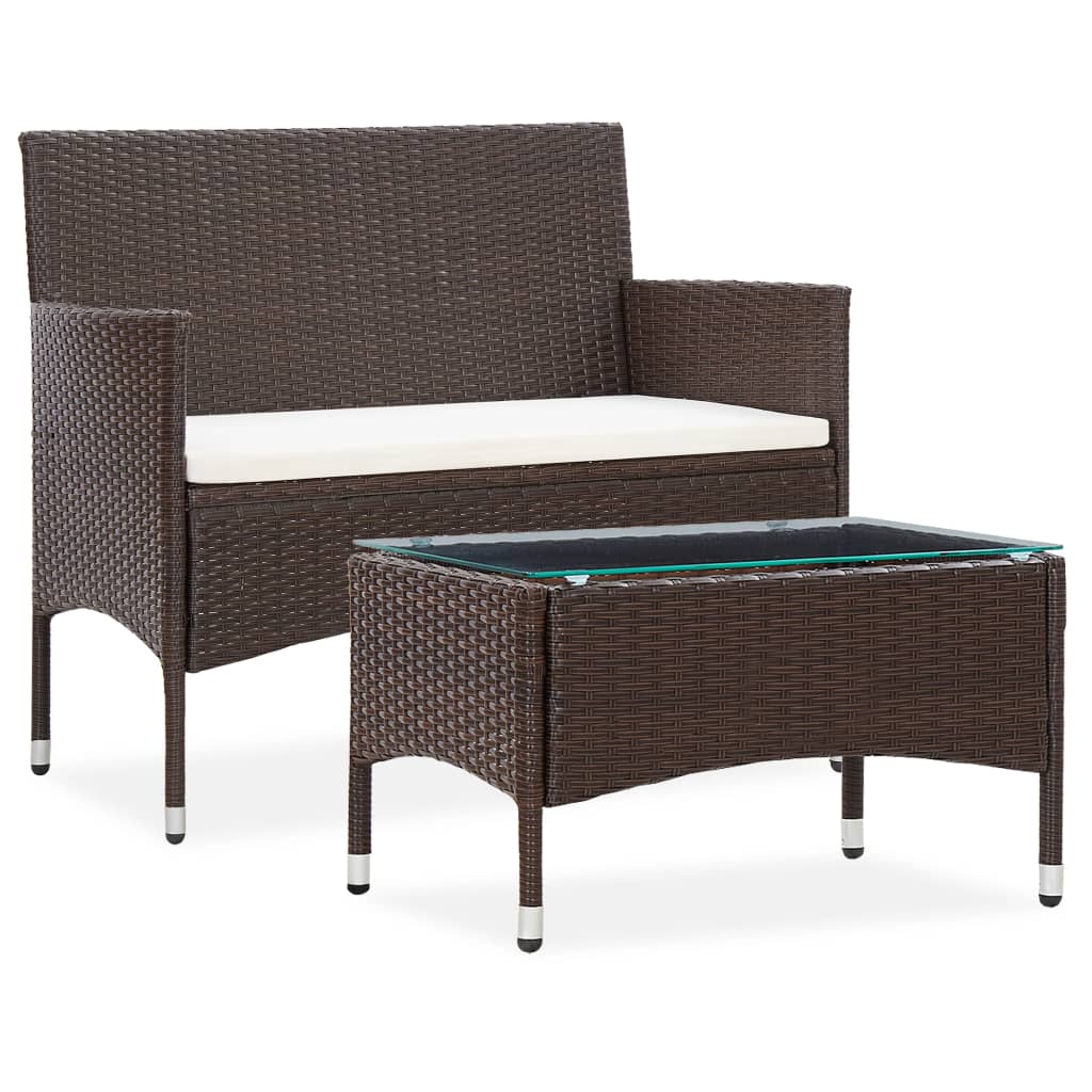 2-delige Loungeset met kussen poly rattan bruin