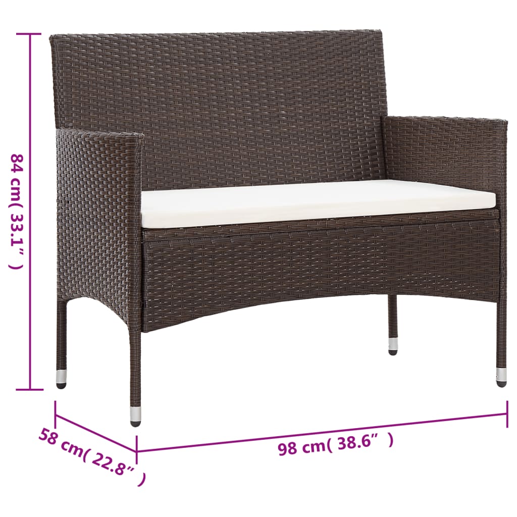 2-delige Loungeset met kussen poly rattan bruin