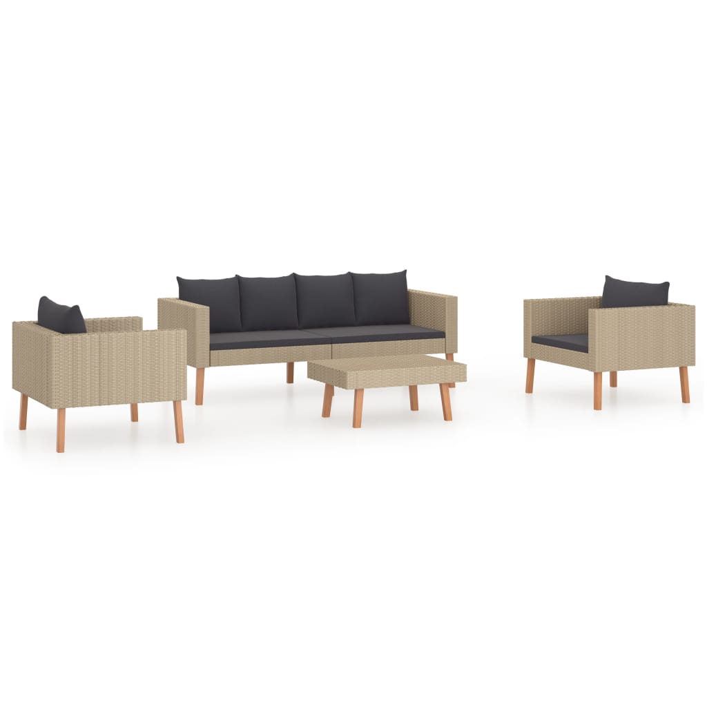 2-delige Loungeset met kussens poly rattan