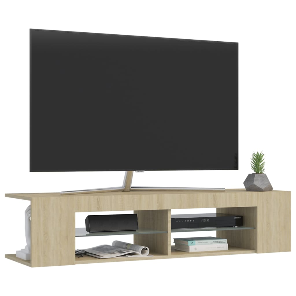 Tv-meubel met LED 135x39x30 cm bewerkt hout artisanaal eiken