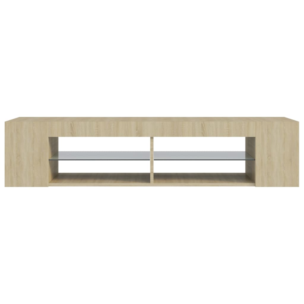 Tv-meubel met LED 135x39x30 cm bewerkt hout artisanaal eiken