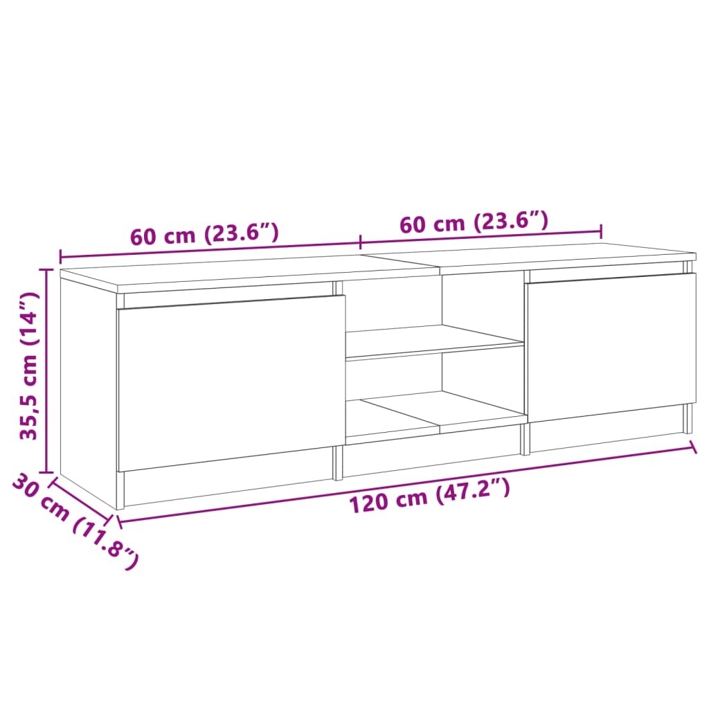 Tv-meubel met LED 140x40x35,5 cm bewerkt hout oud houtkleurig