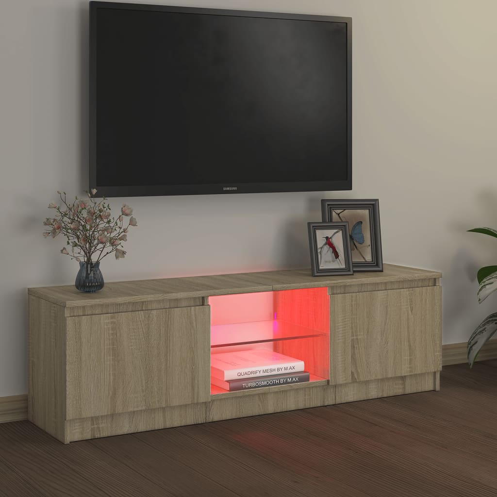 Tv-meubel met LED-verlichting 140x40x35,5 cm bruin eikenkleur