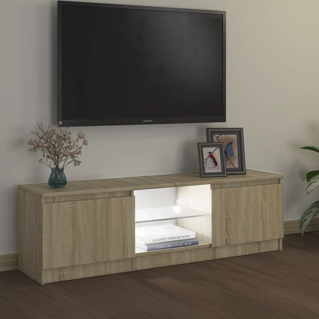 Tv-meubel met LED 140x40x35,5 cm bewerkt hout oud houtkleurig