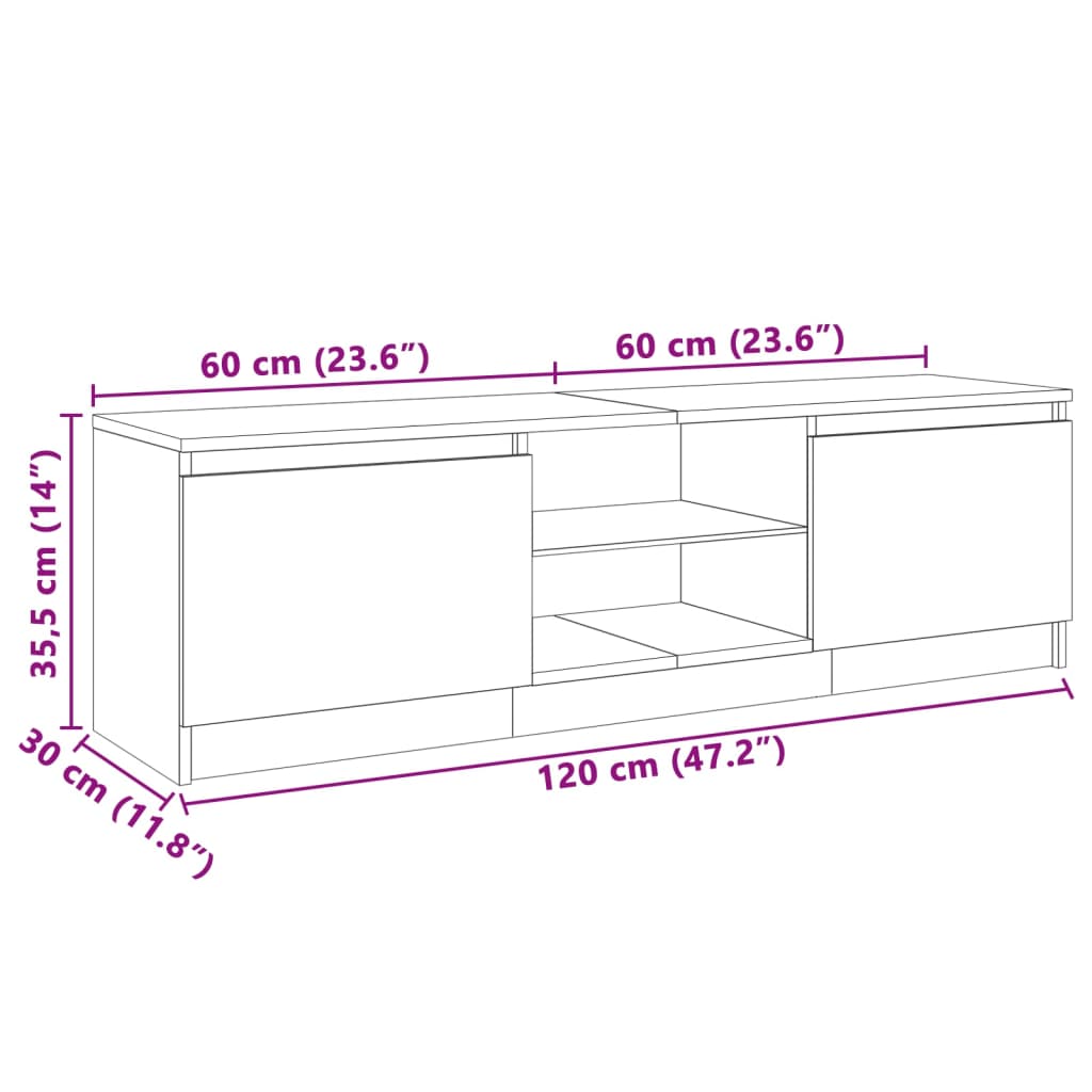 Tv-meubel met LED-verlichting 140x40x35,5 cm bruin eikenkleur