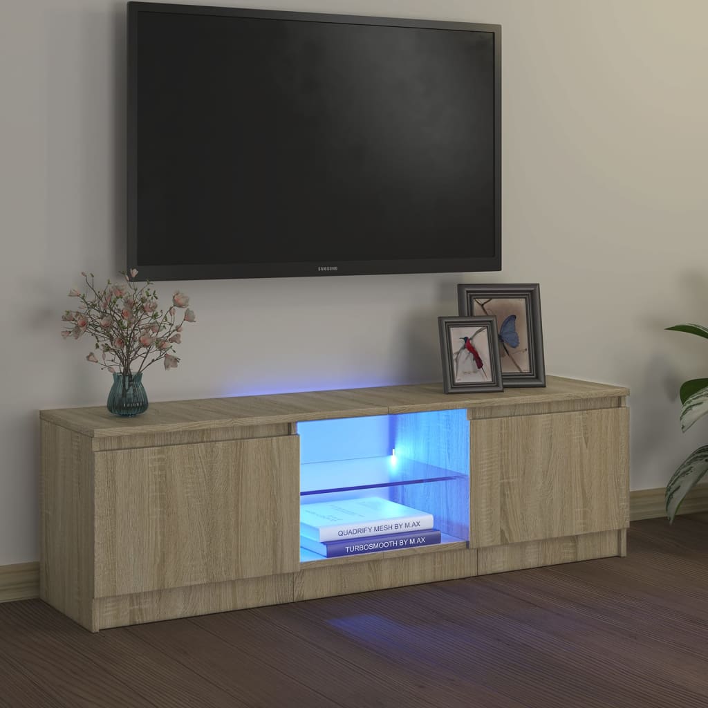 Tv-meubel met LED-verlichting 140x40x35,5 cm bruin eikenkleur