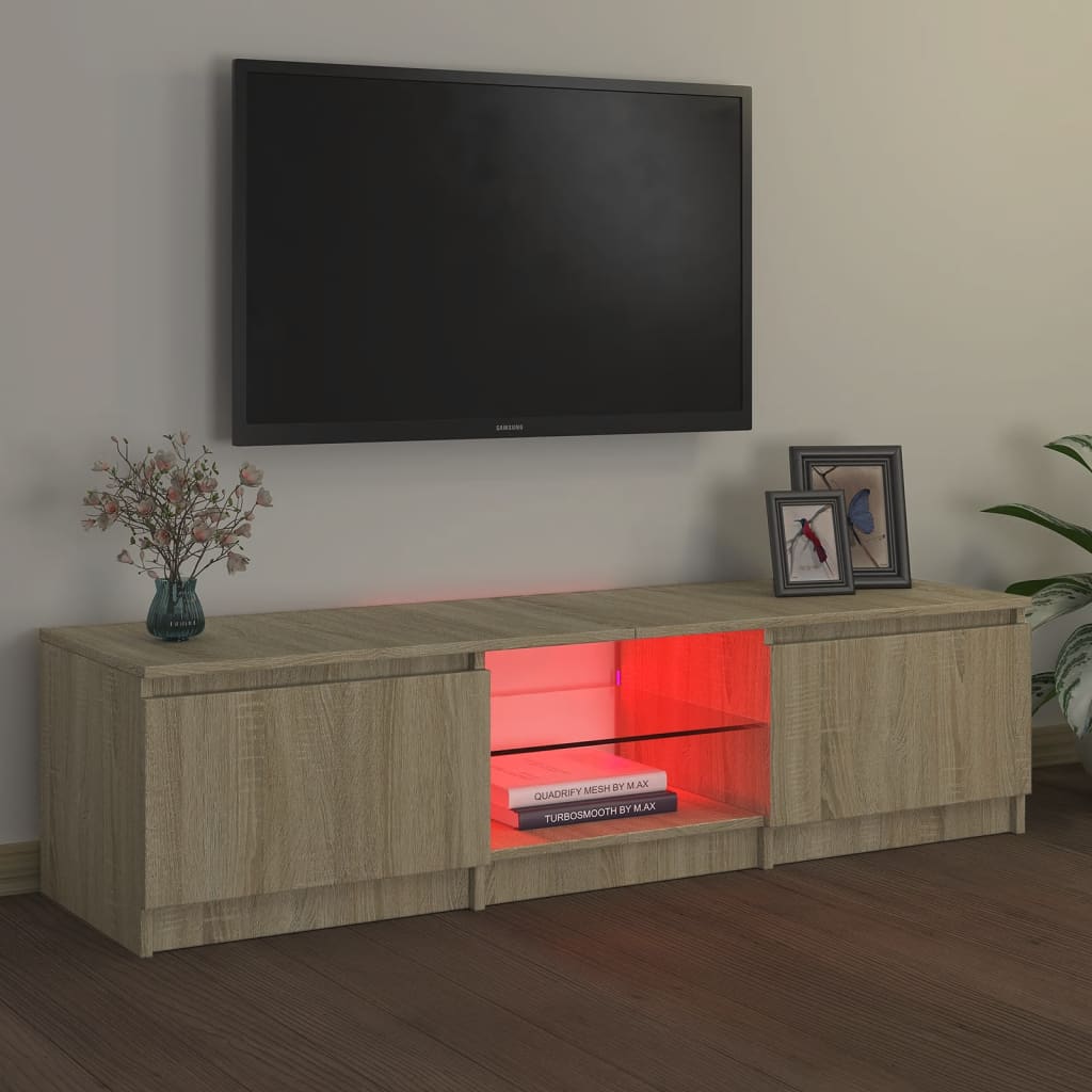 Tv-meubel met LED 140x40x35,5 cm bewerkt hout oud houtkleurig