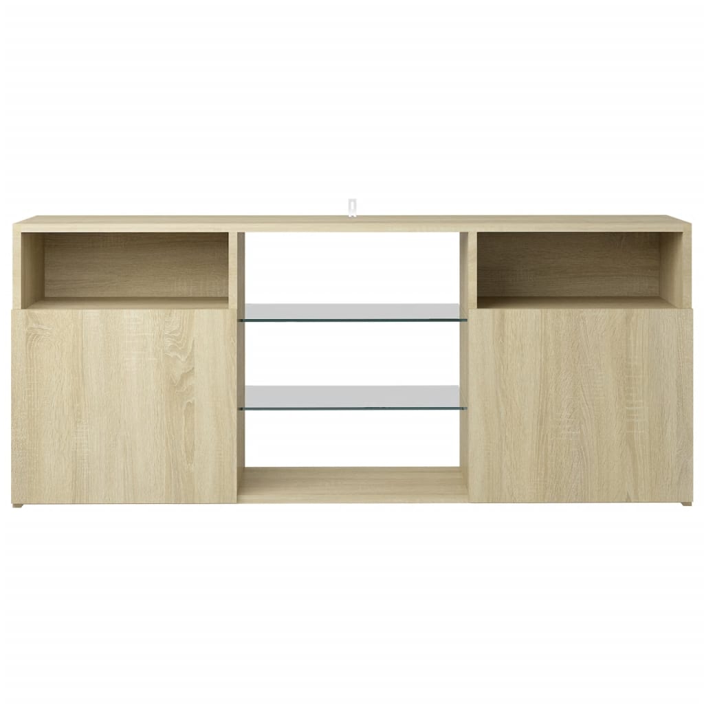 Tv-meubel met LED 120x30x50 cm bewerkt hout artisanaal eiken