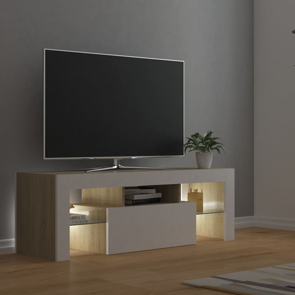 Tv-meubel met LED-verlichting 120x35x40cm eikenkleurig