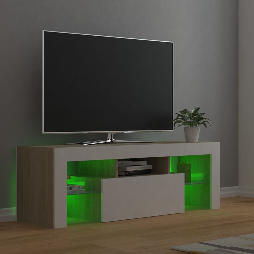 Tv-meubel met LED-verlichting 120x35x40cm eikenkleurig