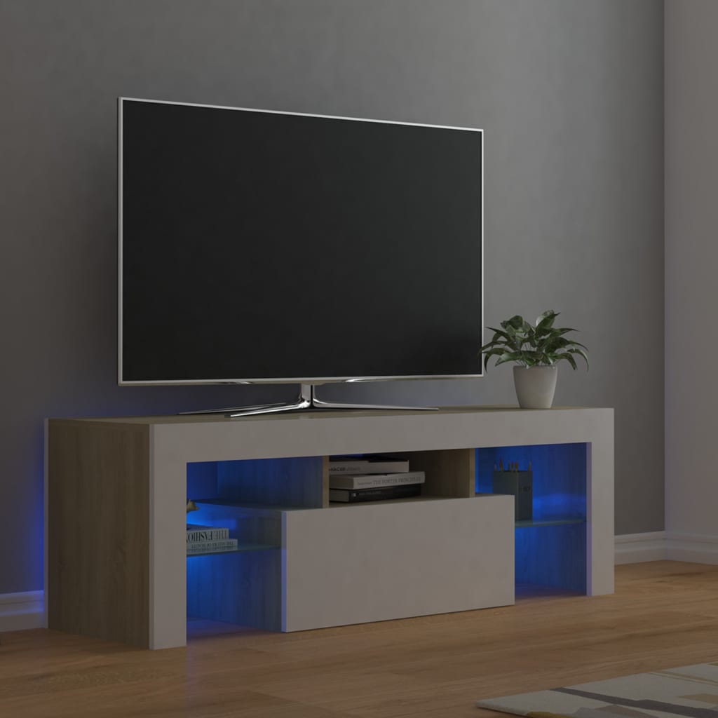 Tv-meubel met LED-verlichting 120x35x40cm eikenkleurig