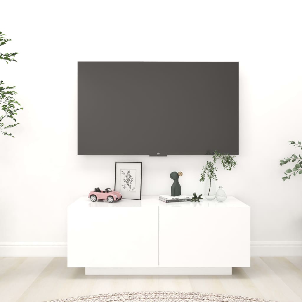 Tv-meubel met LED 100x35x40 cm bewerkt hout artisanaal eiken