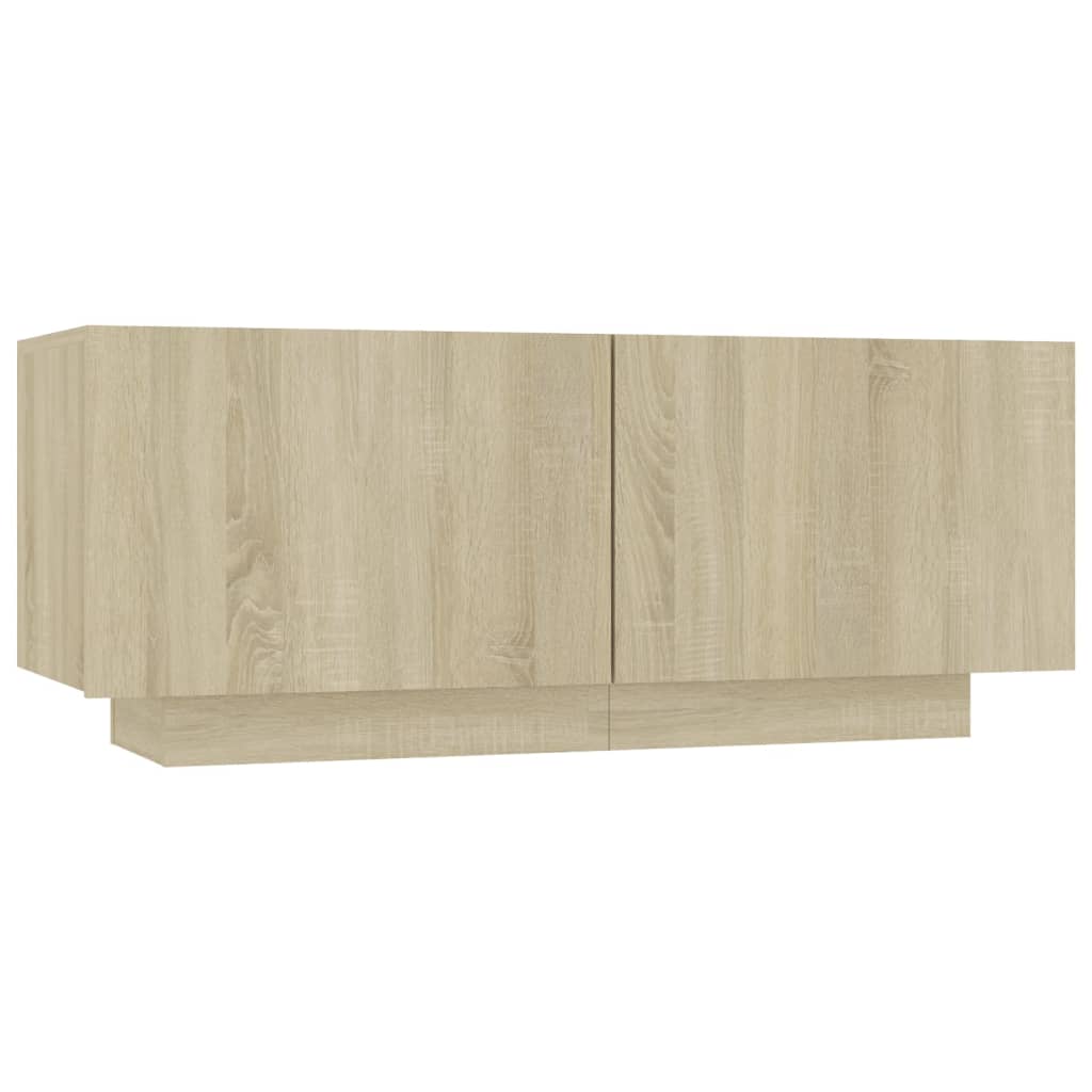 Tv-meubel met LED 100x35x40 cm bewerkt hout artisanaal eiken