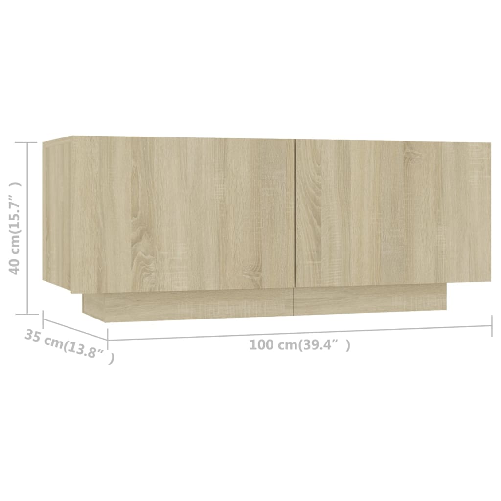 Tv-meubel met LED 100x35x40 cm bewerkt hout artisanaal eiken