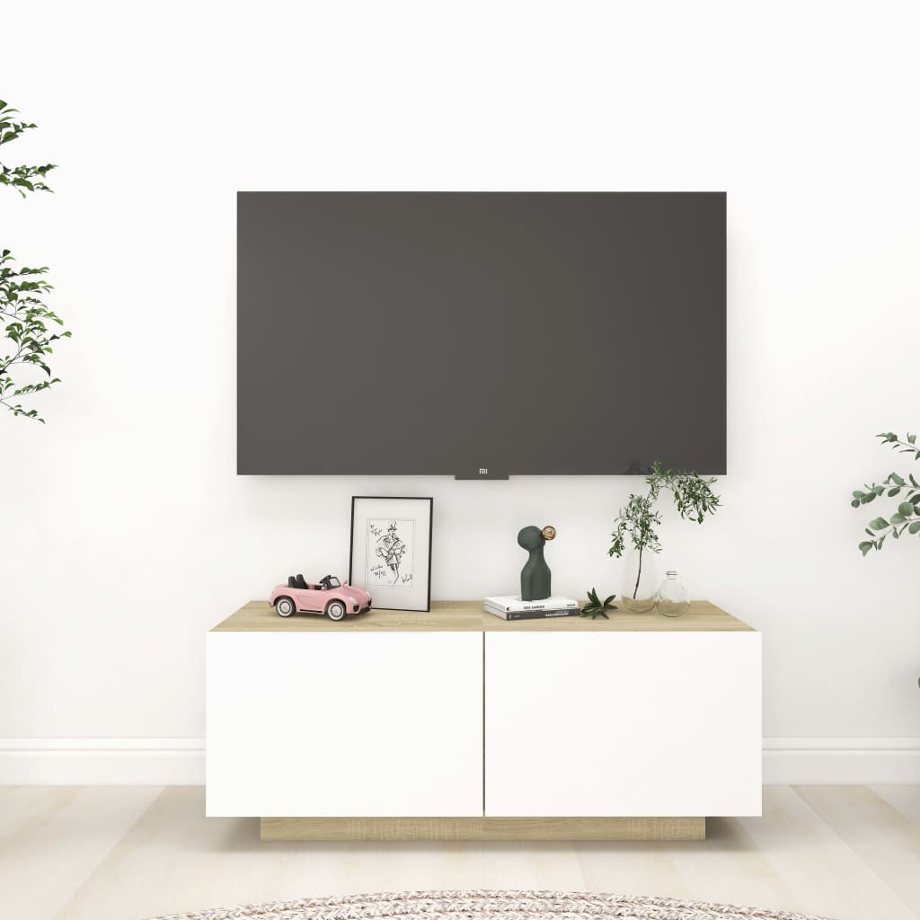 Tv-meubel 100x35x40 cm bewerkt hout eikenkleurig