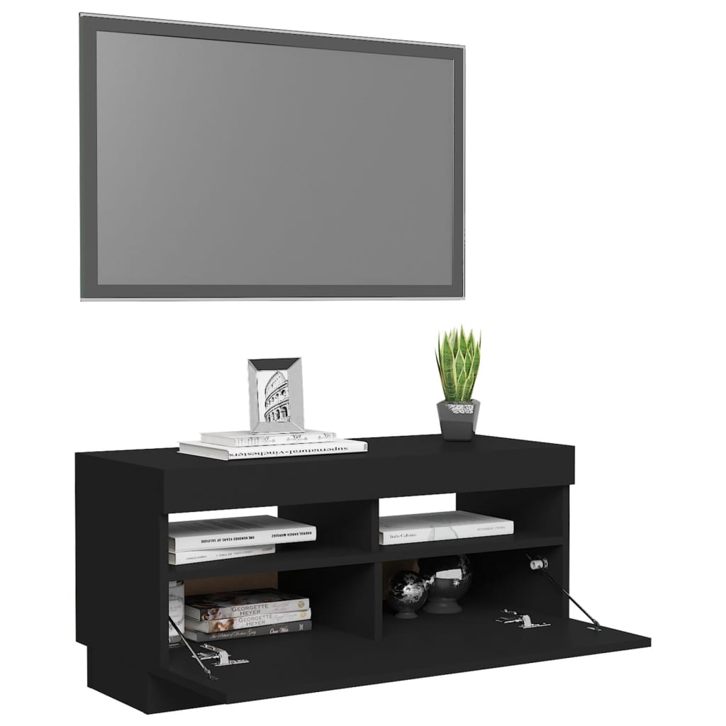 Tv-meubel met LED 80x35x40 cm bewerkt hout artisanaal eiken