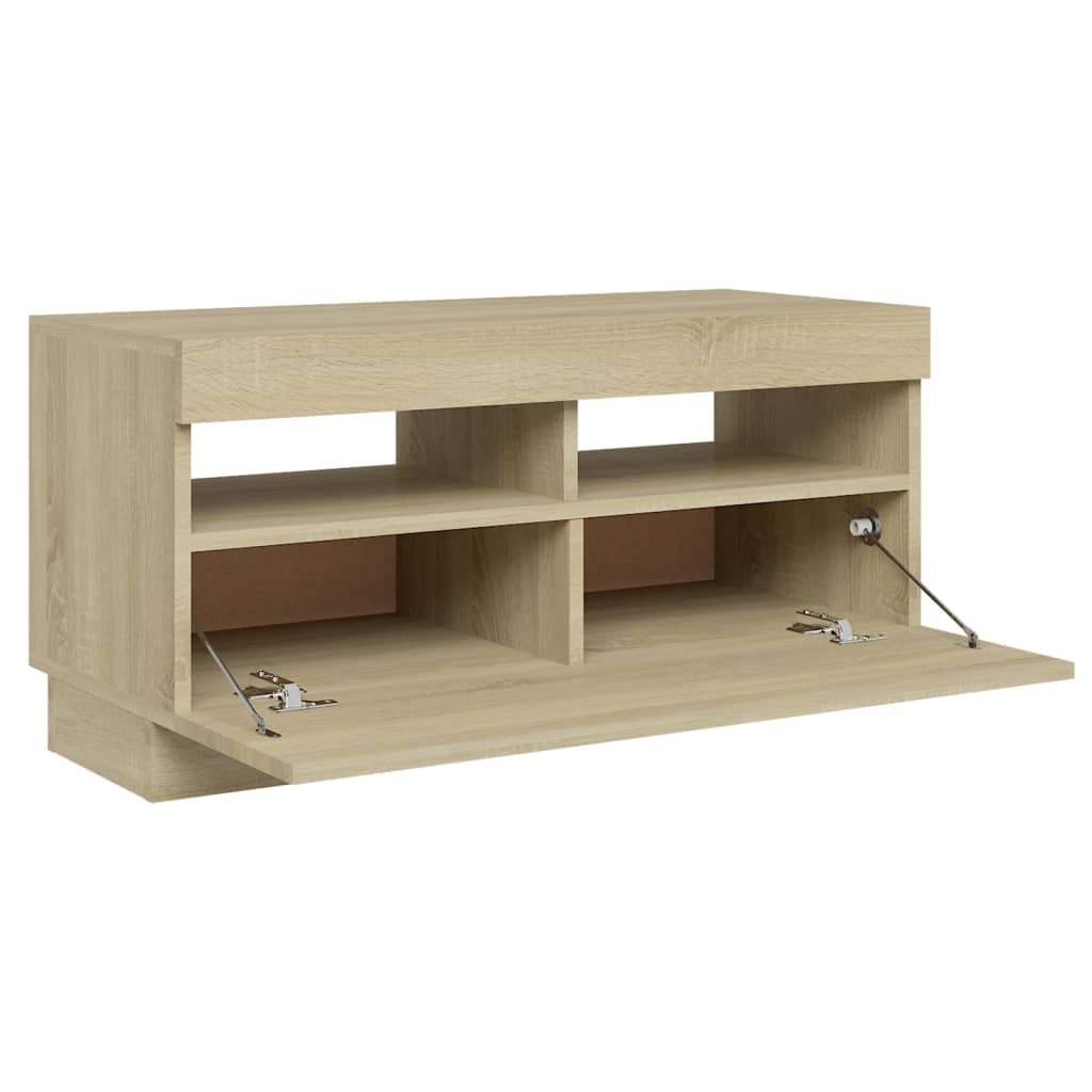 Tv-meubel met LED 80x35x40 cm bewerkt hout artisanaal eiken