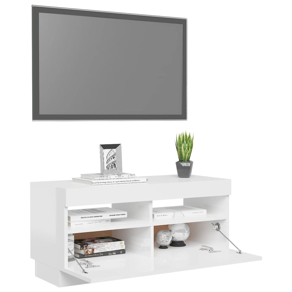 Tv-meubel met LED 80x35x40 cm bewerkt hout artisanaal eiken