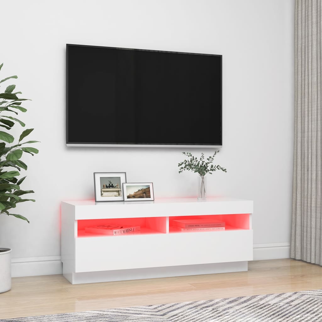 Tv-meubel met LED 80x35x40 cm bewerkt hout artisanaal eiken