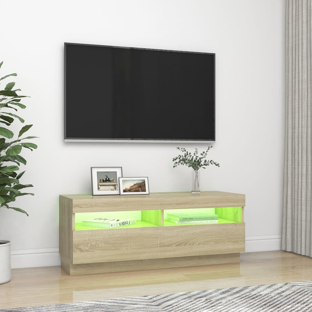 Tv-meubel met LED 80x35x40 cm bewerkt hout artisanaal eiken