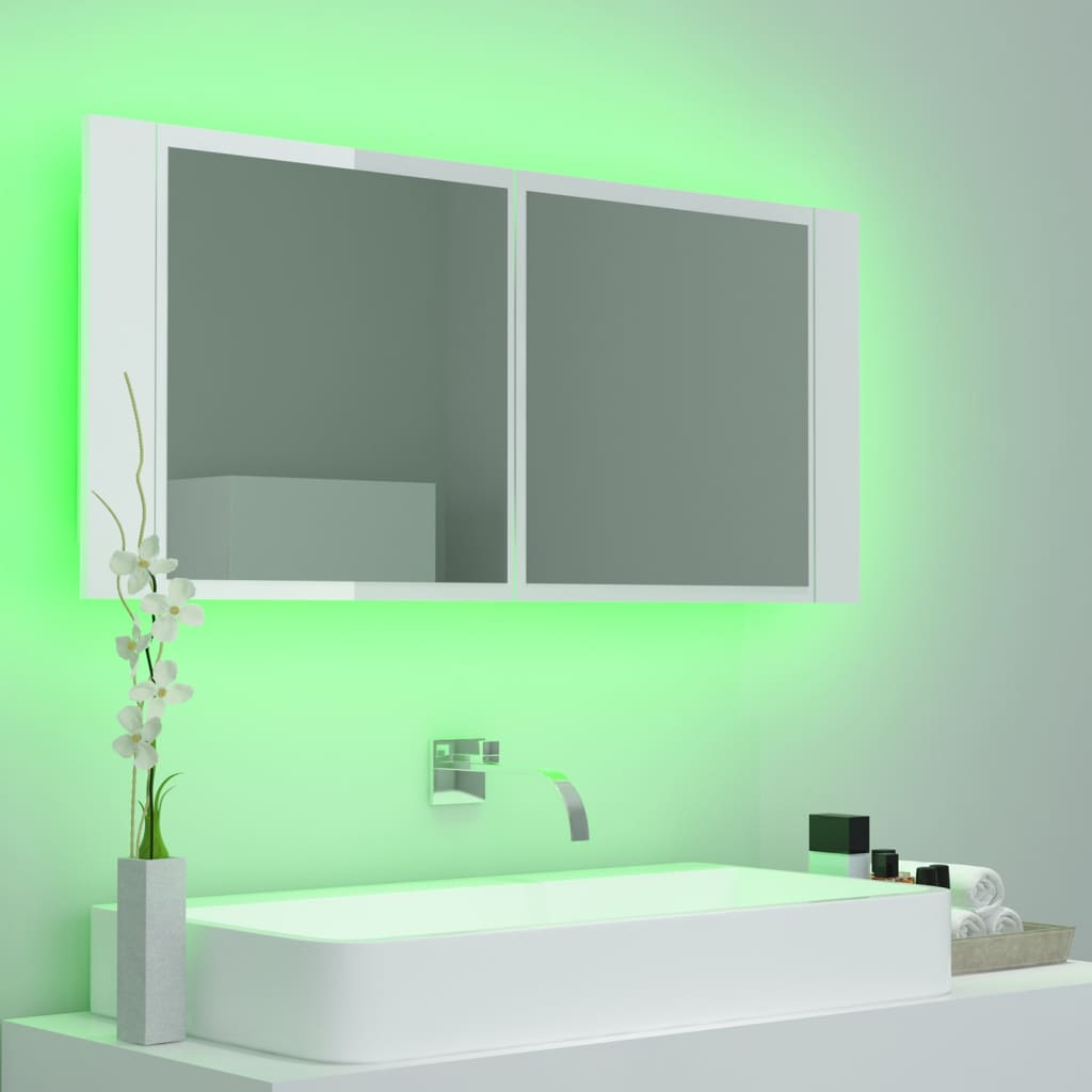 Badkamerkast met spiegel LED acryl eikenkleurig