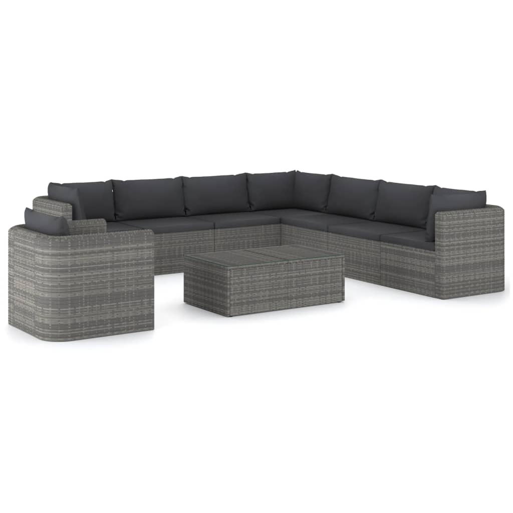 10-delige Loungeset met kussens poly rattan