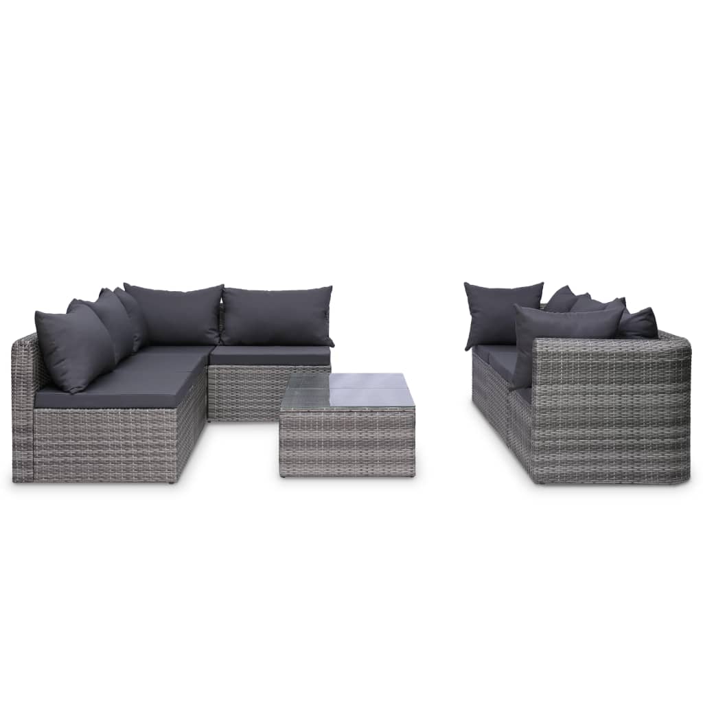 10-delige Loungeset met kussens poly rattan