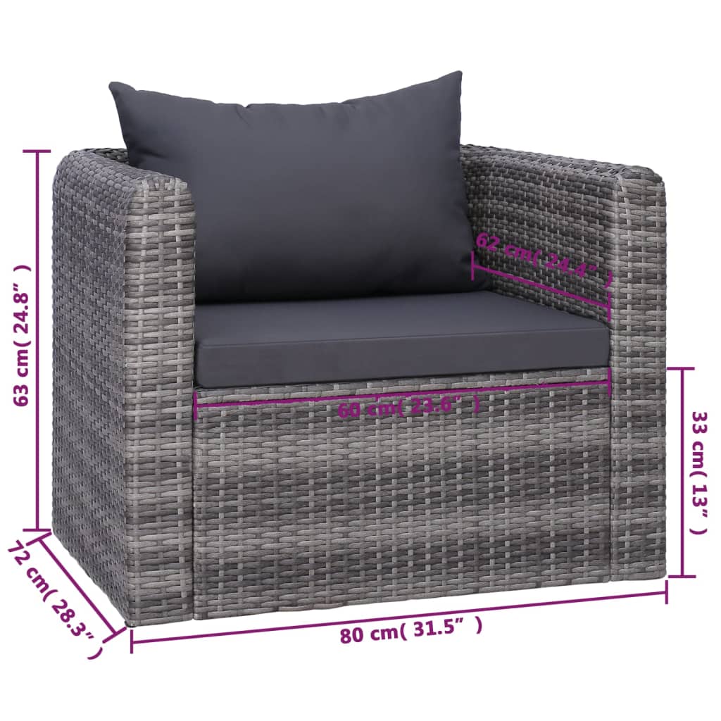 10-delige Loungeset met kussens poly rattan