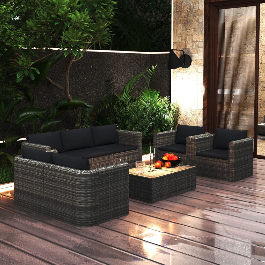 10-delige Loungeset met kussens poly rattan