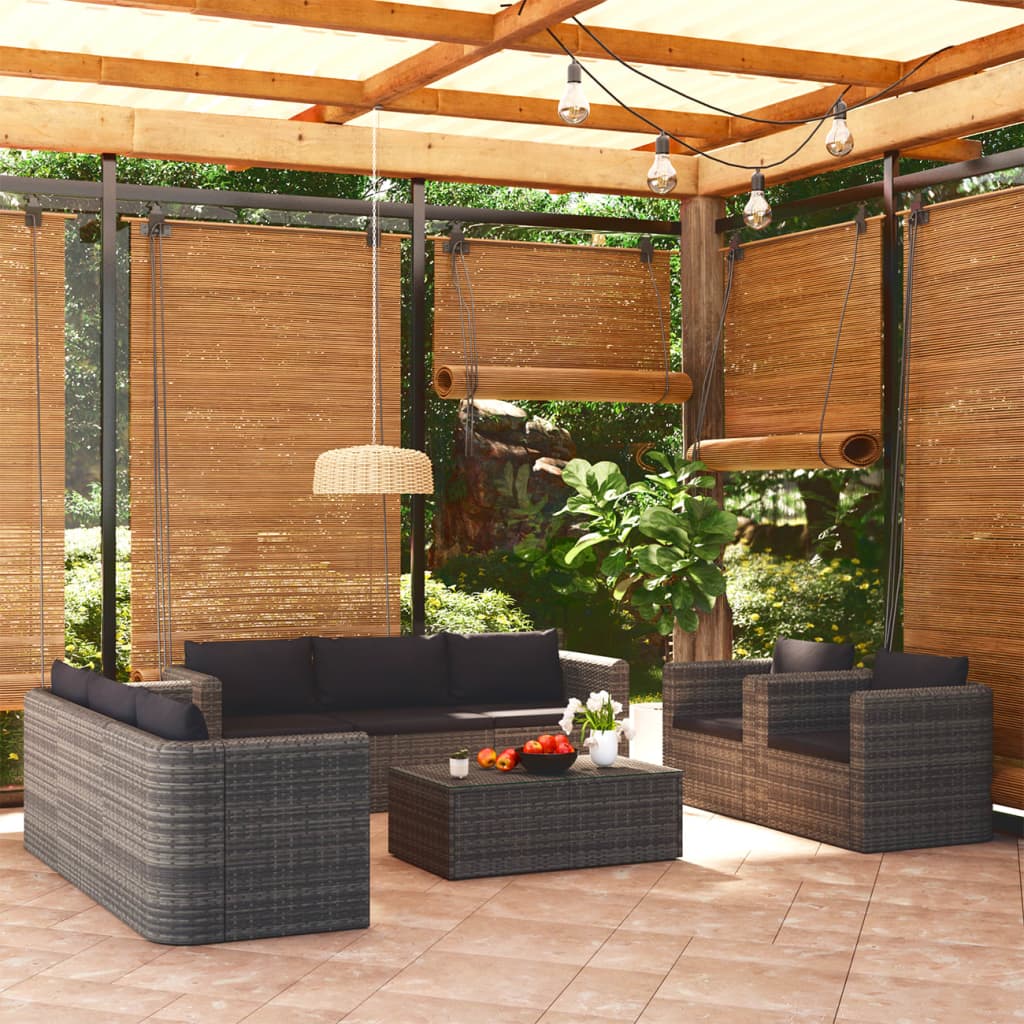 10-delige Loungeset met kussens poly rattan