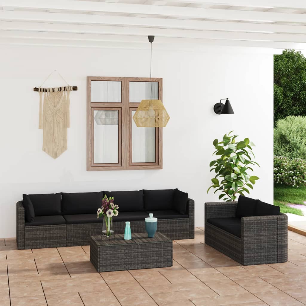 10-delige Loungeset met kussens poly rattan