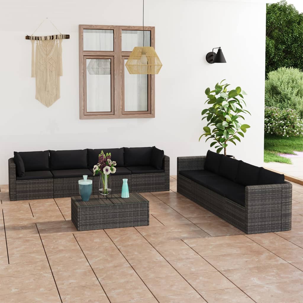 10-delige Loungeset met kussens poly rattan