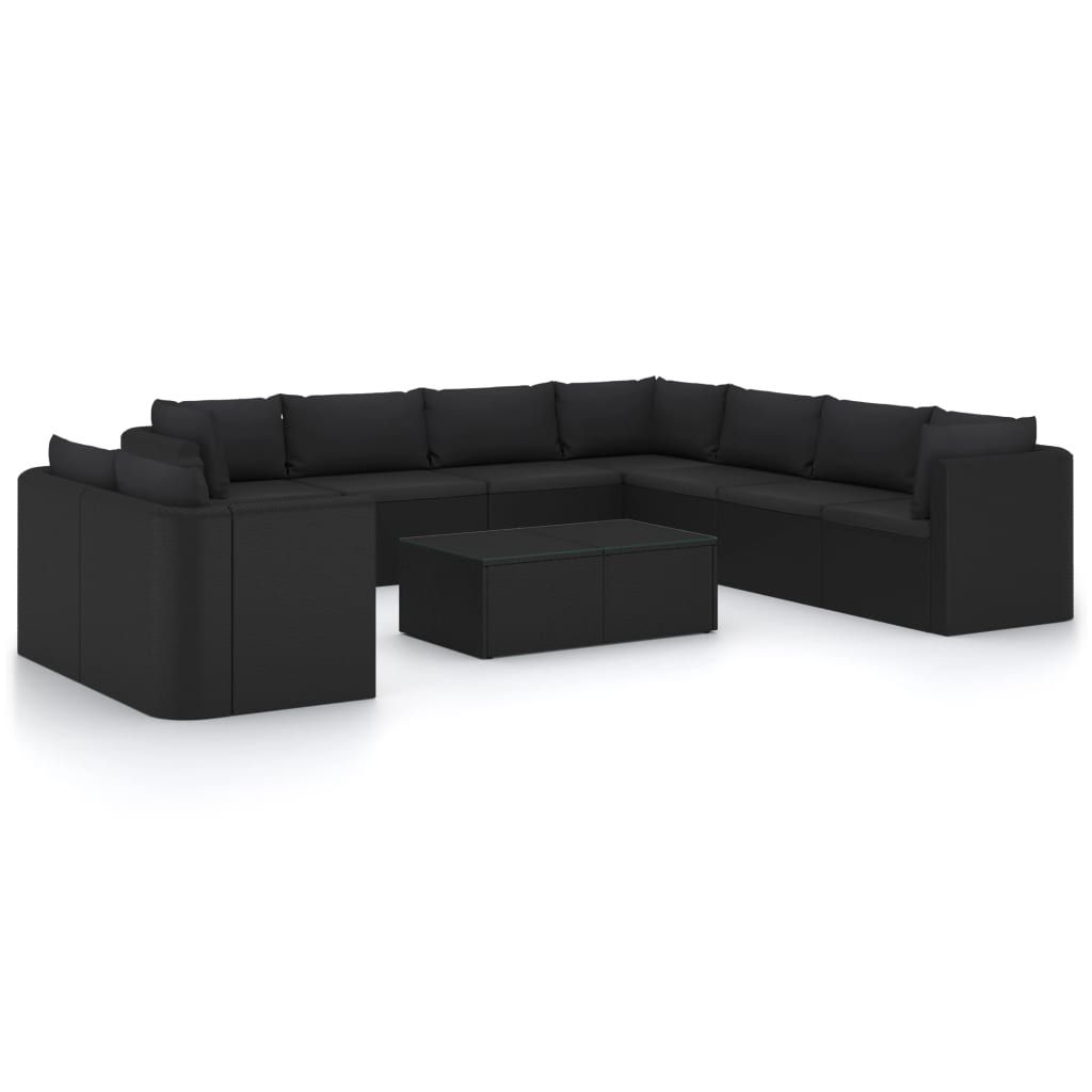 10-delige Loungeset met kussens poly rattan