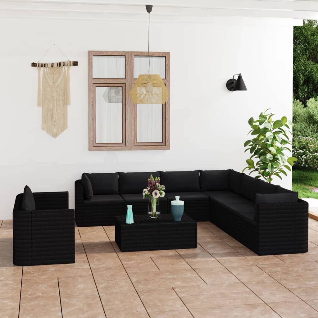 10-delige Loungeset met kussens poly rattan