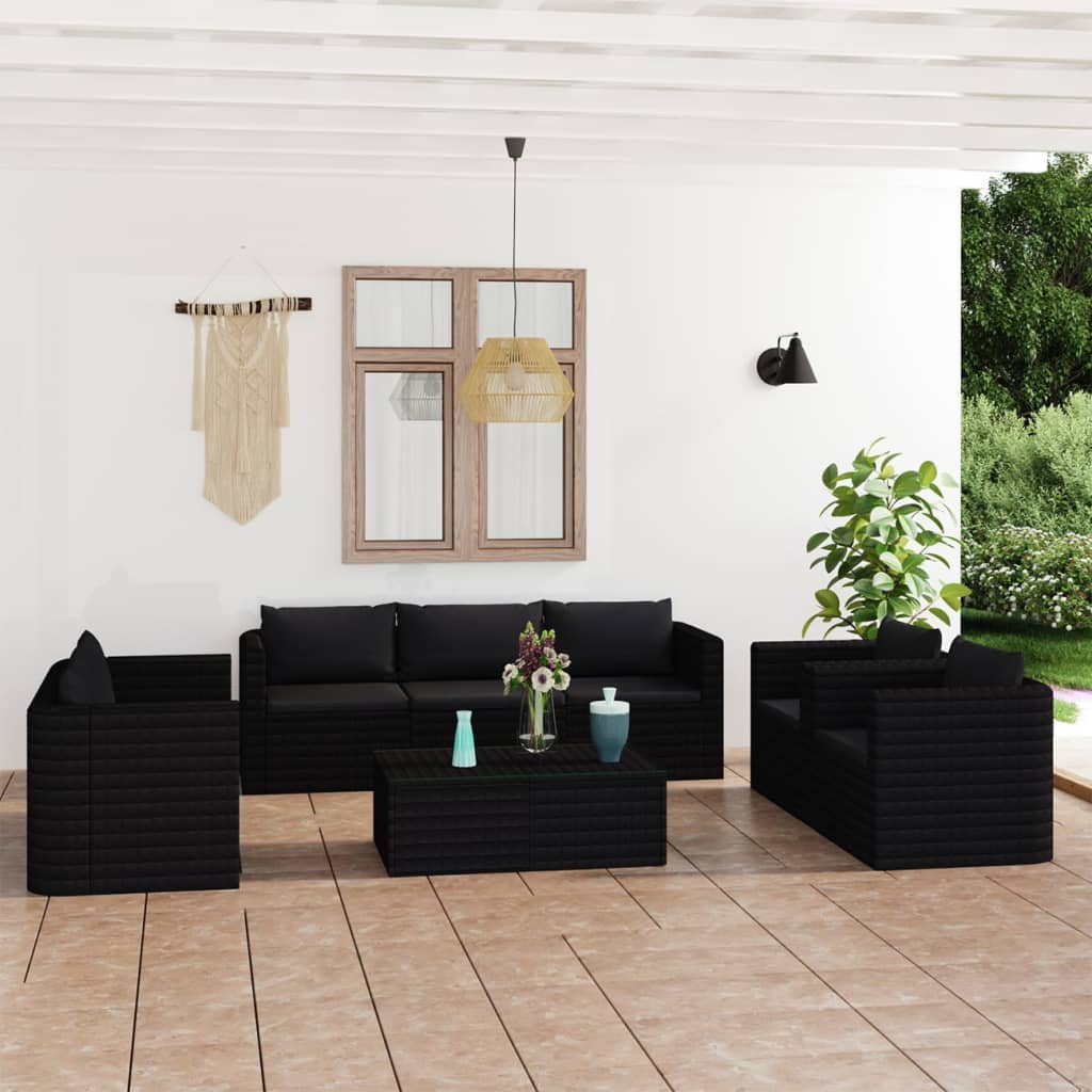 10-delige Loungeset met kussens poly rattan