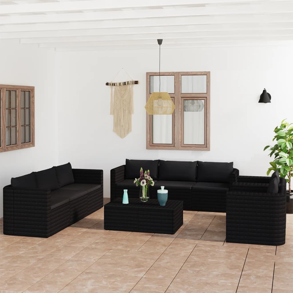 10-delige Loungeset met kussens poly rattan