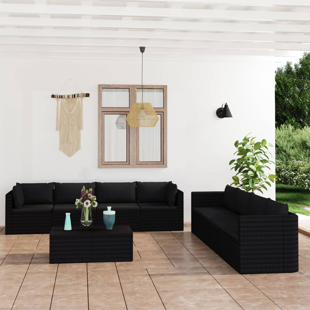 10-delige Loungeset met kussens poly rattan