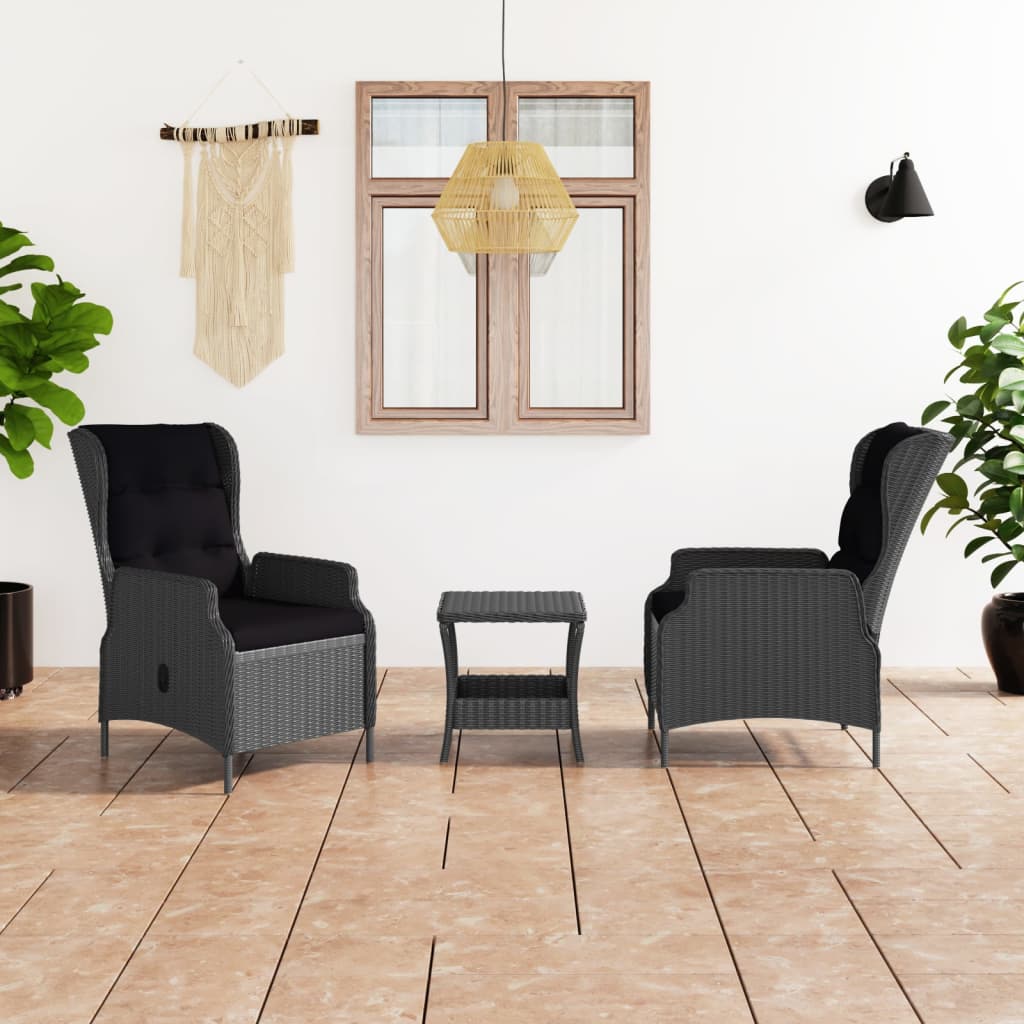 3-delige Loungeset met kussens poly rattan